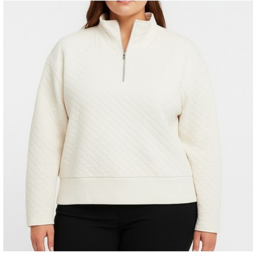Banana Republic Quilted Quarter-Zip Sweatshirt Ribbed Fisherman Women Plus XXL
